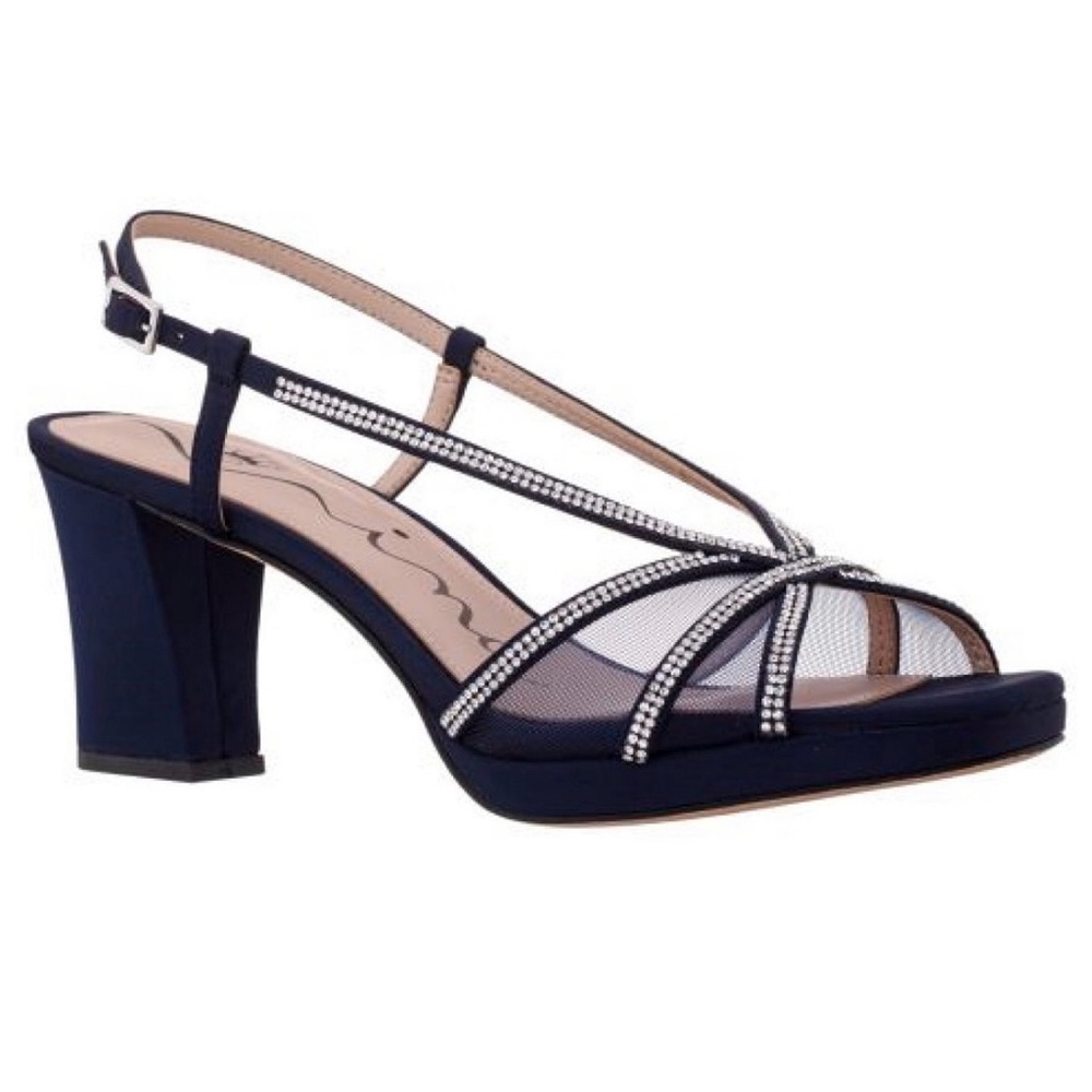 Nina Navy Bonney Chunky Heel Peep Toe Sandal